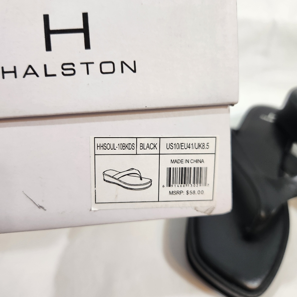 NIB Halston Black Leather Sandals Size 10 - Picture 6 of 6